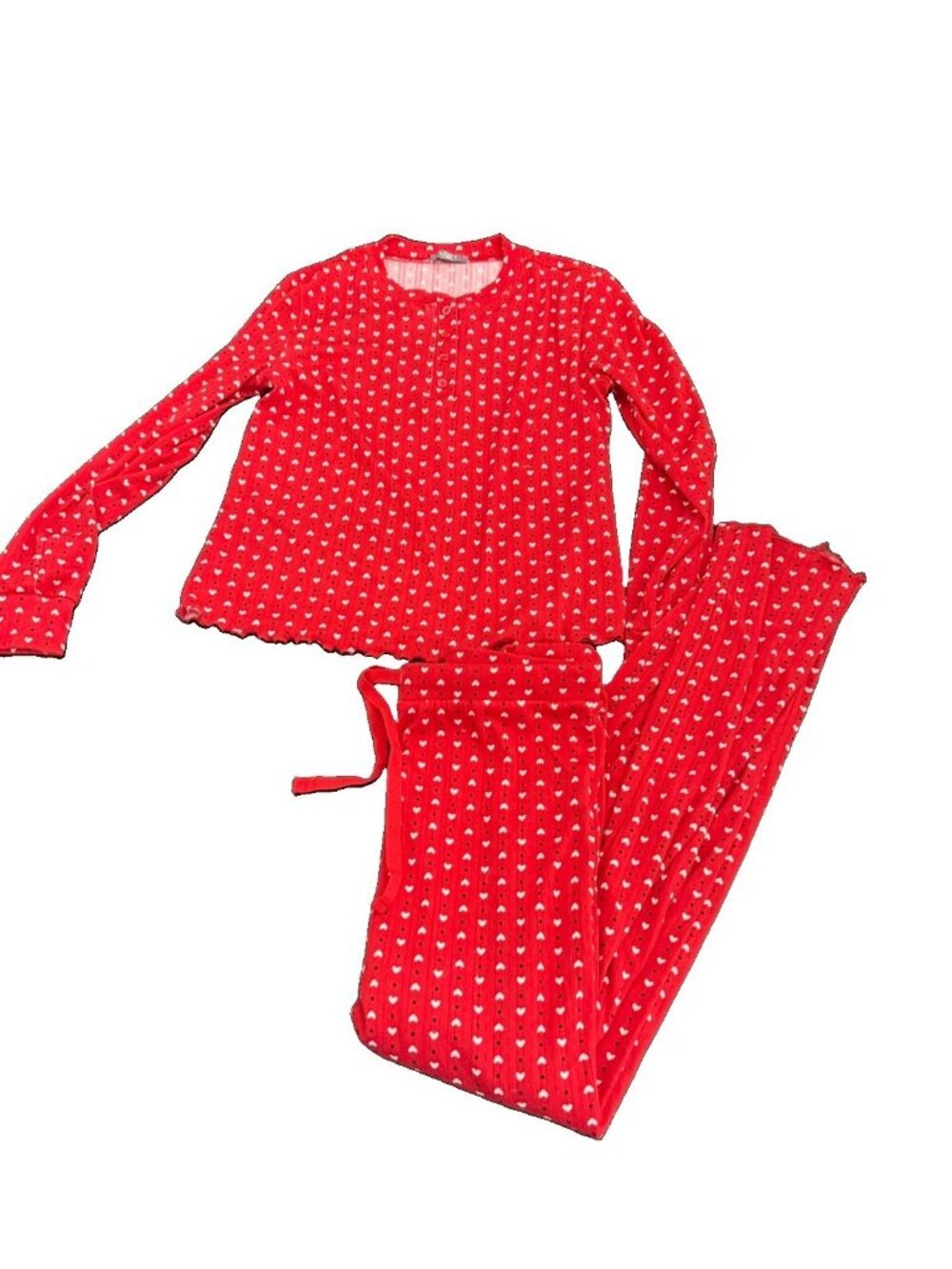 Loft Women's 2 Piece Pointelle Long Sleeve Henley & Pant Pajama Set Small